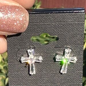 Swarovski Cross Stud Earrings Silver Sparkly Religious Jewelry